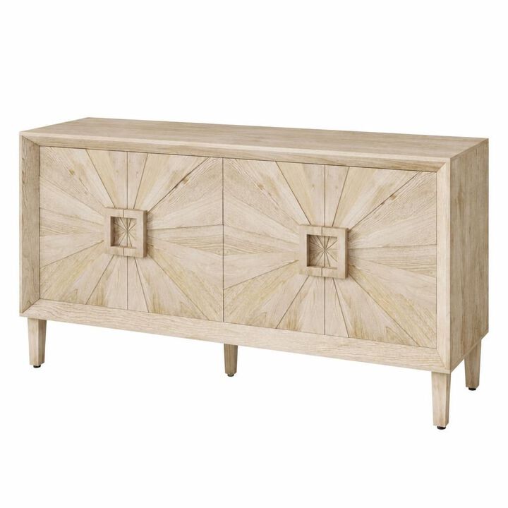 GOODSILO 60 Inch Rustic Farmhouse Credenza Storage Cabinet with Adjustable Shelves and Symmetrical Sunburst Door Design for Living Room Kitchen