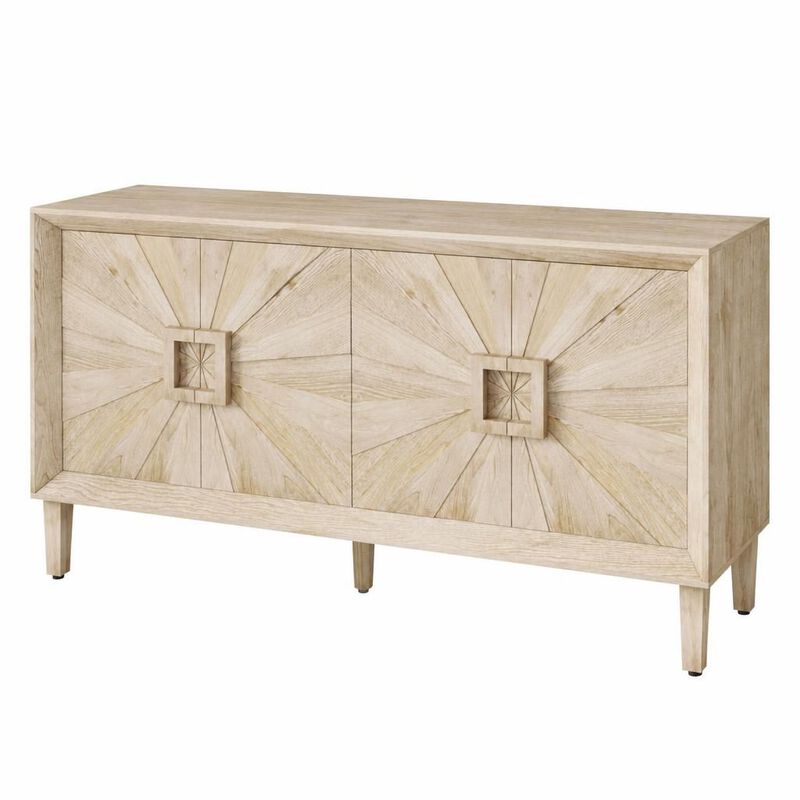 GOODSILO 60 Inch Rustic Farmhouse Credenza Storage Cabinet with Adjustable Shelves and Symmetrical Sunburst Door Design for Living Room Kitchen image number 0