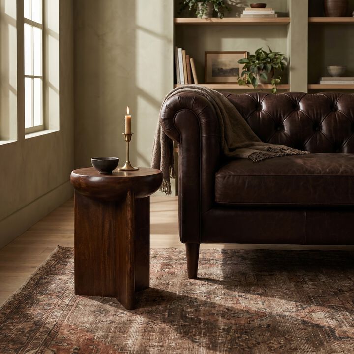 Semi-Sphere Mango Wood Accent Table with Solid Legs, Walnut Finish