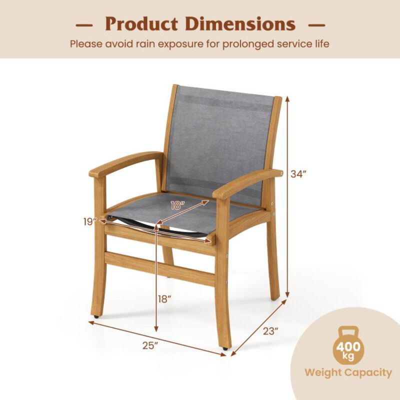 Hivvago Set of 2 Patio Dining Chairs with Breathable Fabric and Acacia Wood Frame