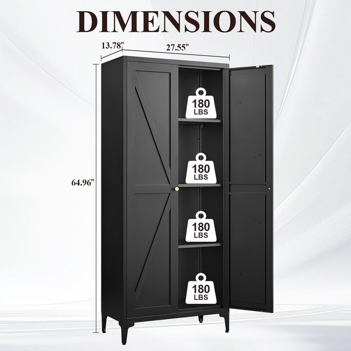2 Doors Metal Storage Cabinet Kitchen Pantry Cabinet With Adjustable Shelves