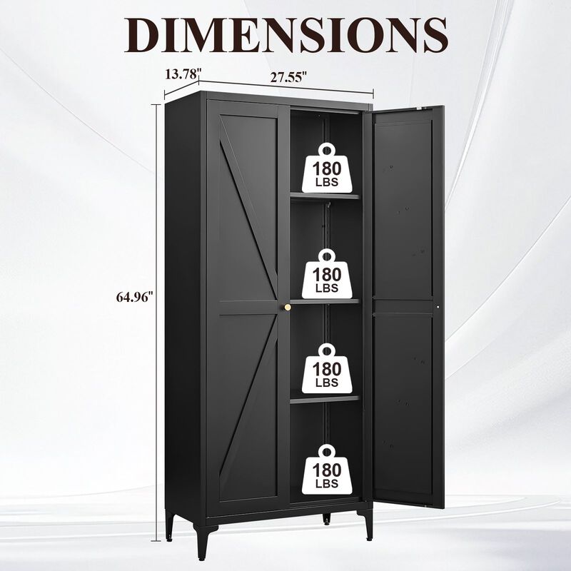 2 Doors Metal Storage Cabinet Kitchen Pantry Cabinet With Adjustable Shelves image number 1