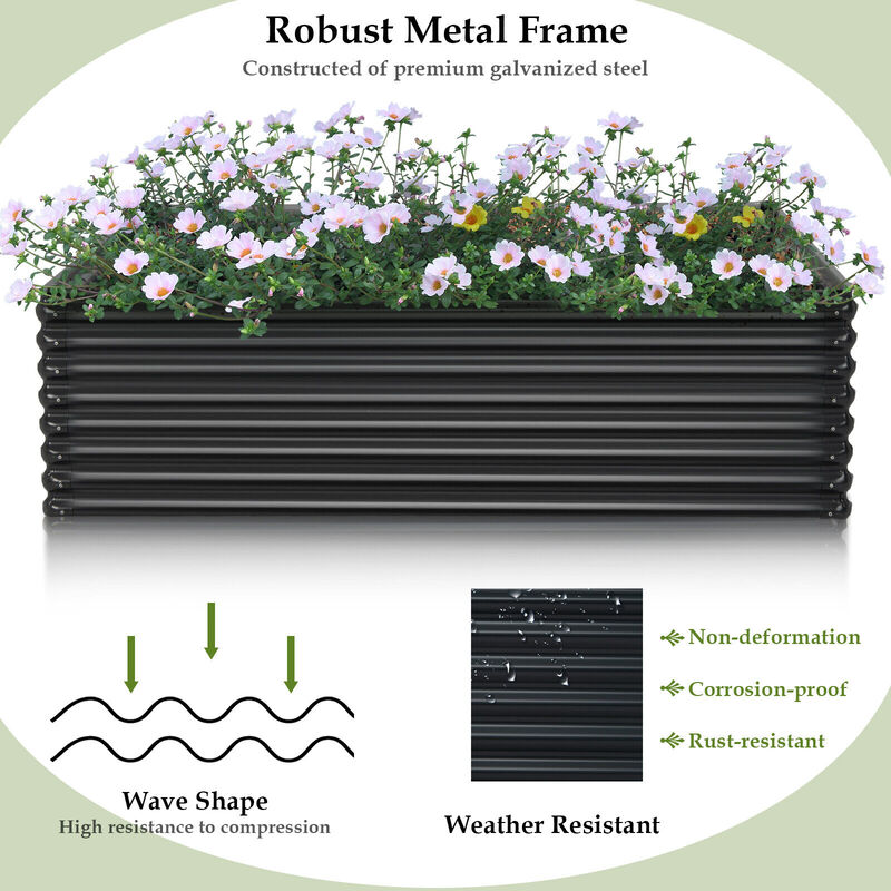 71 Inch Galvanized Metal Raised Garden Bed for Garden Backyard-Dark Grey