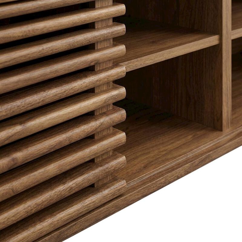 Brown wood wall-mounted media console with sleek design and sturdy construction image number 6