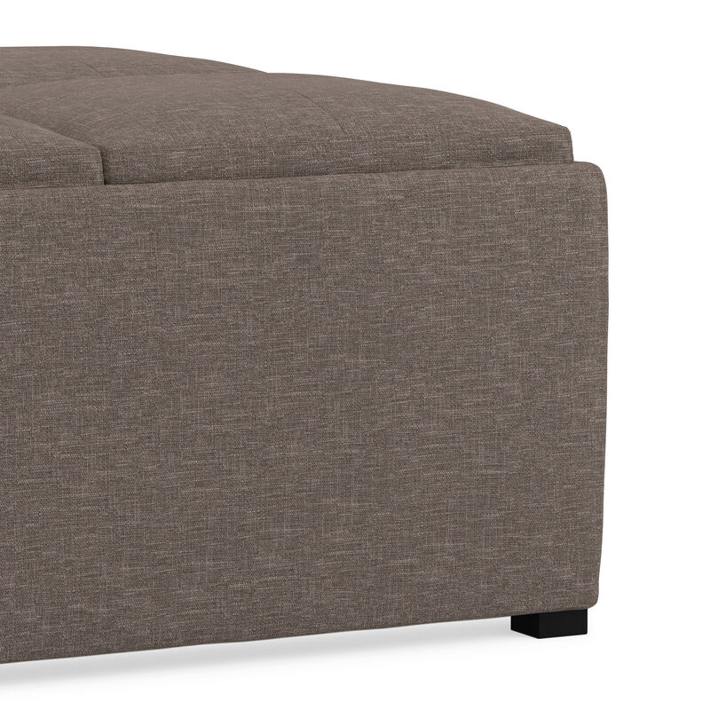 Avalon 35 inch Wide Contemporary Square Coffee Table Storage Ottoman in Fawn Brown Linen Look Fabric, Assembled image number 7
