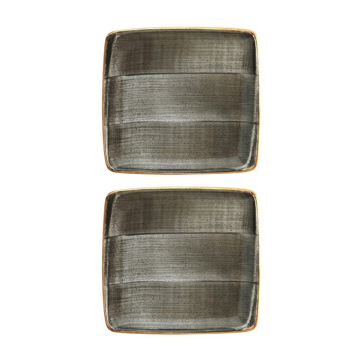 Space 8.5" x 8" Square Grey Porcelain Plate (Set of 2)