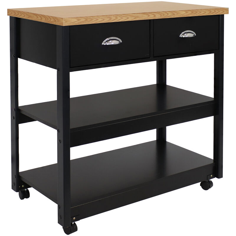 Sunnydaze Farmhouse Kitchen Cart with Drawers and Shelves - Black - 34.25in image number 1