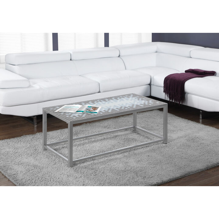 Monarch Specialties I 3140 Coffee Table, Accent, Cocktail, Rectangular, Living Room, 42" L, Metal, Tile, Blue, Grey, Transitional
