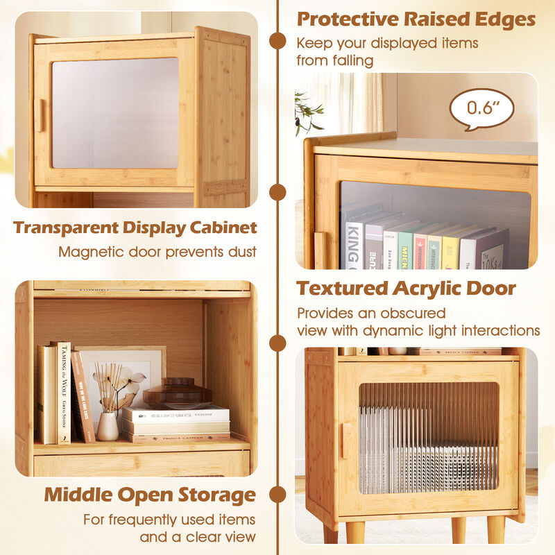 3-Cube Wicker Storage Cabinet with Open Compartment and 2 Acrylic Doors