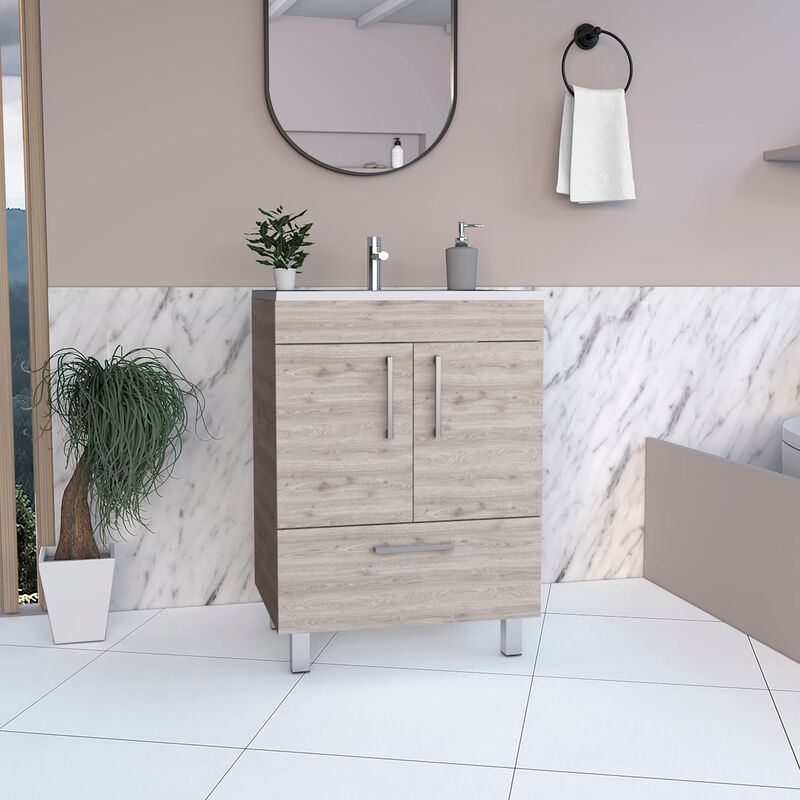 Velloc Single Bathroom Vanity, Double Door Cabinet, One Drawer -Light Gray