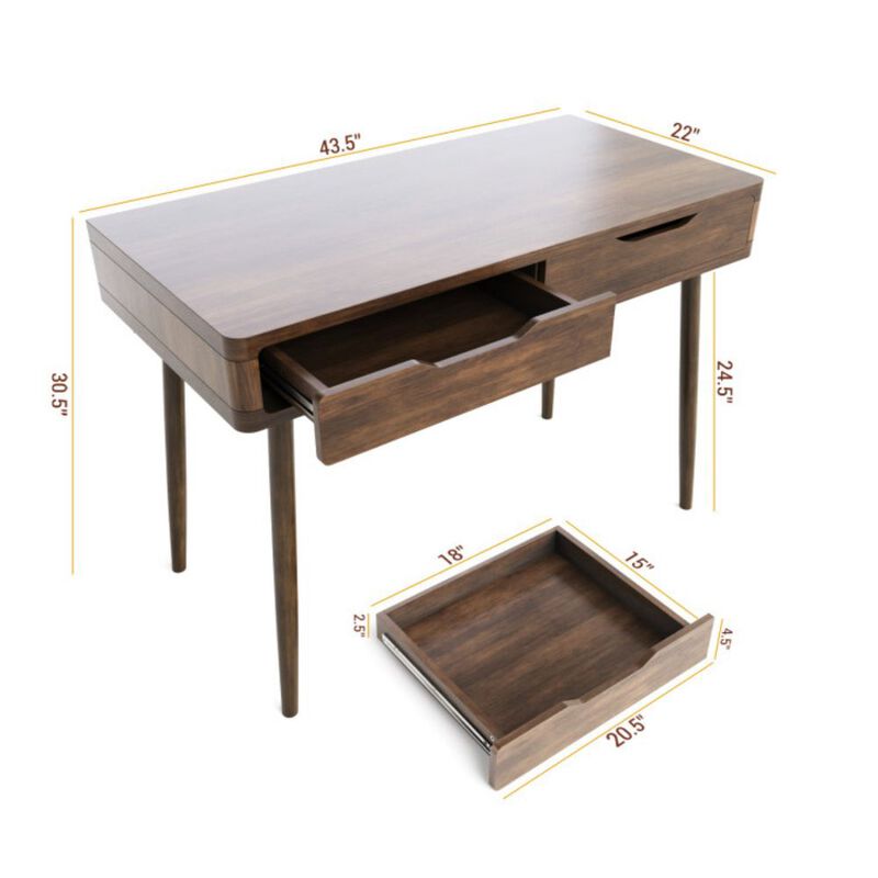 Mid-Century Computer Desk and Workstation with 2 Drawers image number 3