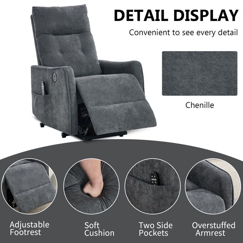 Chenille Power Lift Recliner Chair 155&deg; Recliner with Massage Heat & USB image number 6