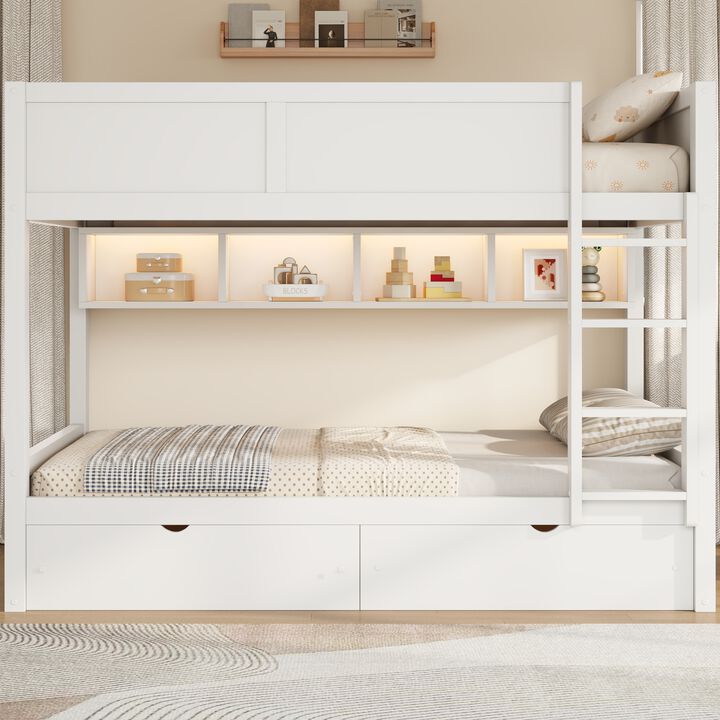 Merax Full XL over Full XL Wooden Bunk Bed with Side Storage Cabinets