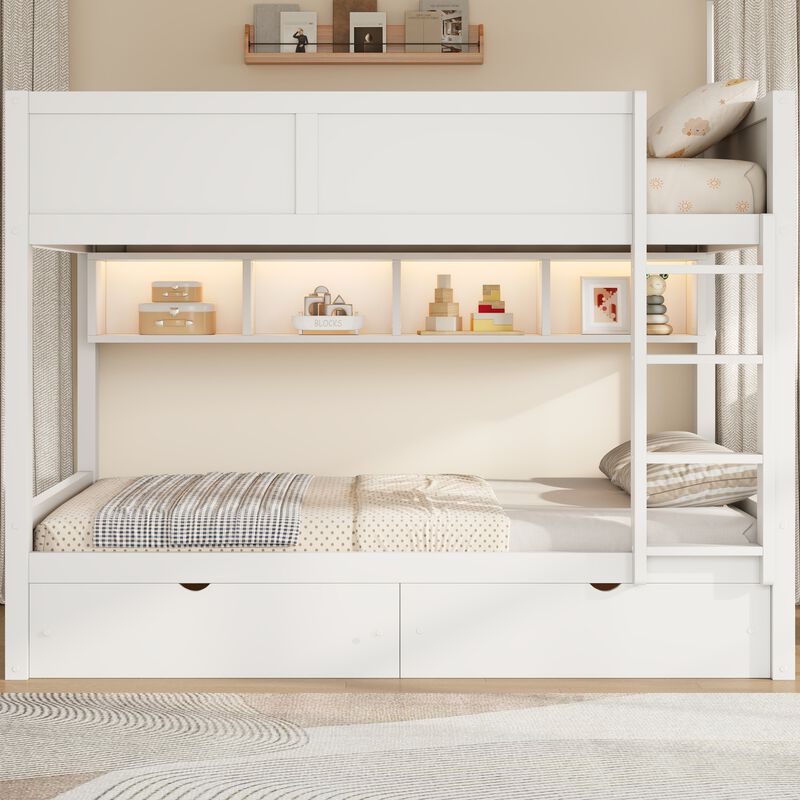Merax Full XL over Full XL Wooden Bunk Bed with Side Storage Cabinets image number 1