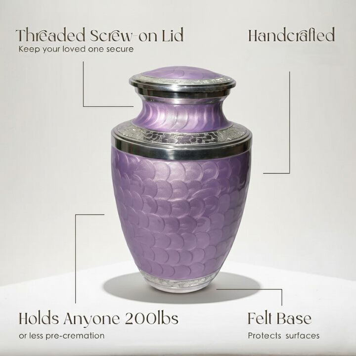 silver-toned accents urn