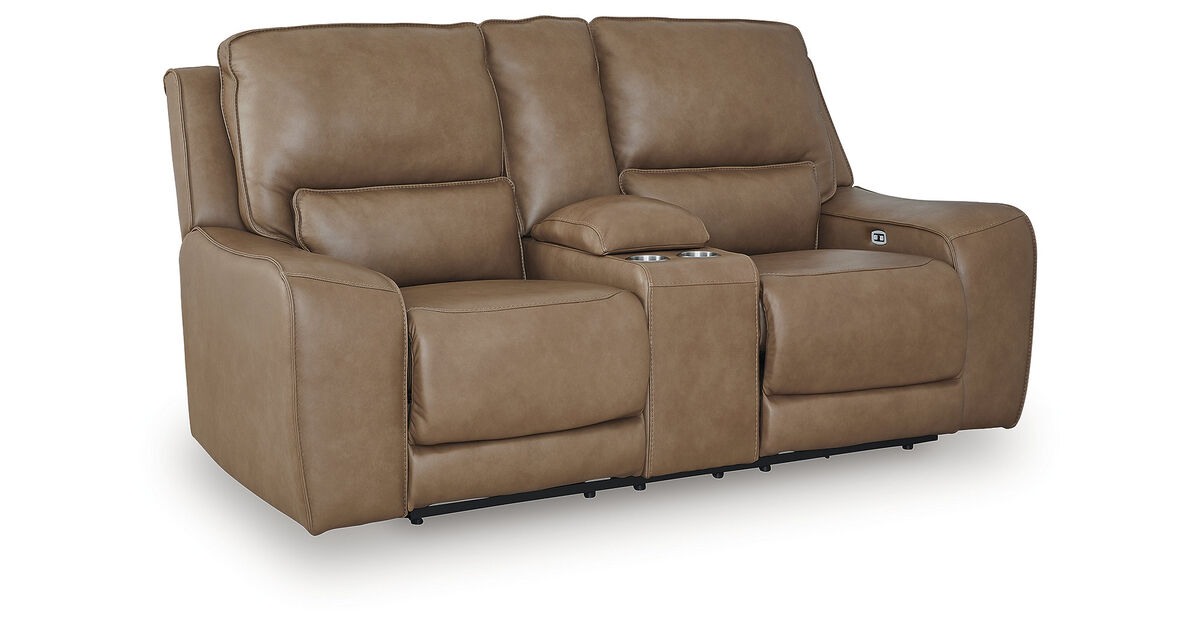 Silverbrooke Dual Power Reclining Leather Loveseat with Console