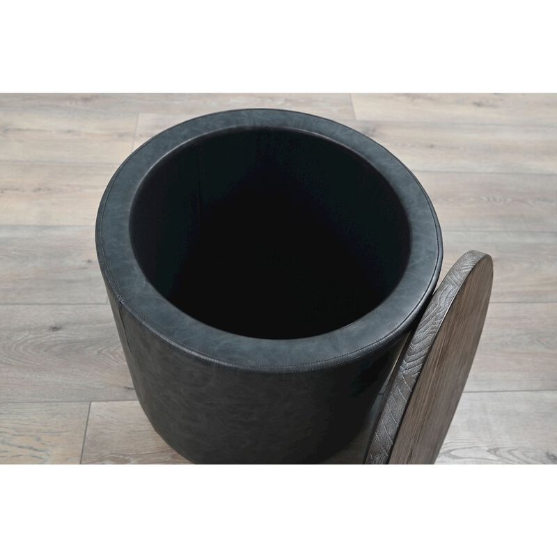 Sunny Designs Modern Round Storage Ottoman with Wood Lid image number 5