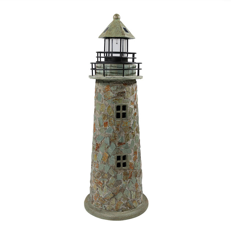Sunnydaze 25 in Resin and Cobblestone Solar LED Lighthouse Nautical Statue