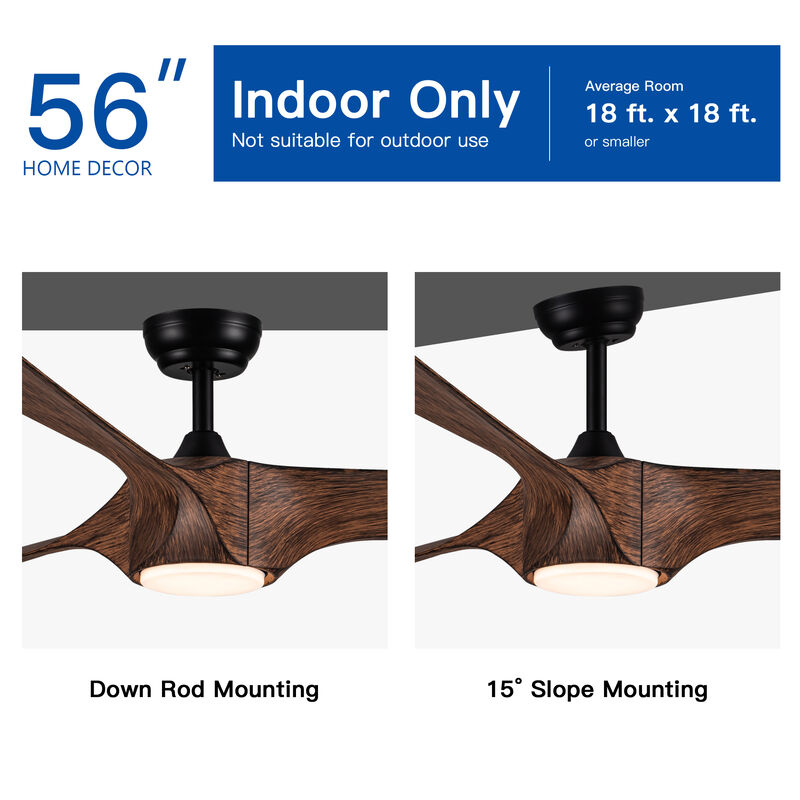 56 Inch Integrated LED Ceiling Fan with Remote, Brown Wood Grain ABS Blades, 6 Speed Ceiling Fan image number 7