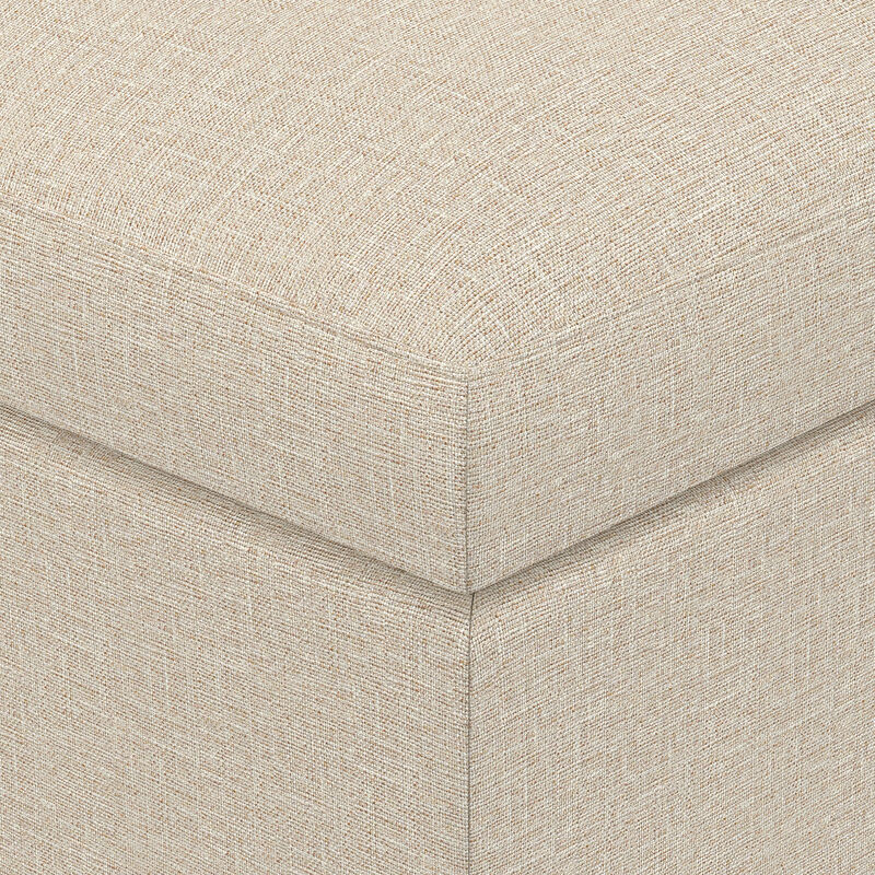Owen 34 inch Wide Mid Century Modern Rectangle Coffee Table Storage Ottoman in Natural Linen Look Fabric, Assembled image number 4