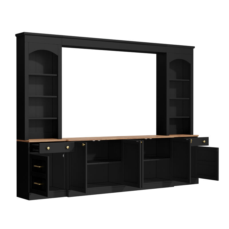 Whisen 106 Inch Farmhouse Entertainment Center with Drawers, Rustic TV Stand & Bookshelf Media Console for Living Room image number 7