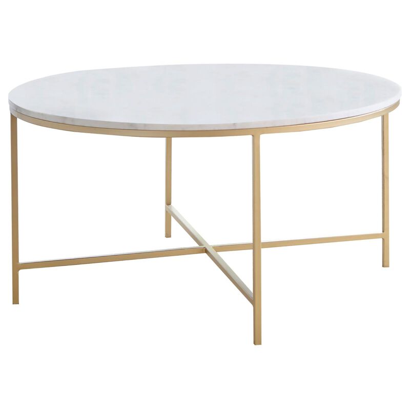 Ellison Round X-cross Coffee Table White and Gold image number 0