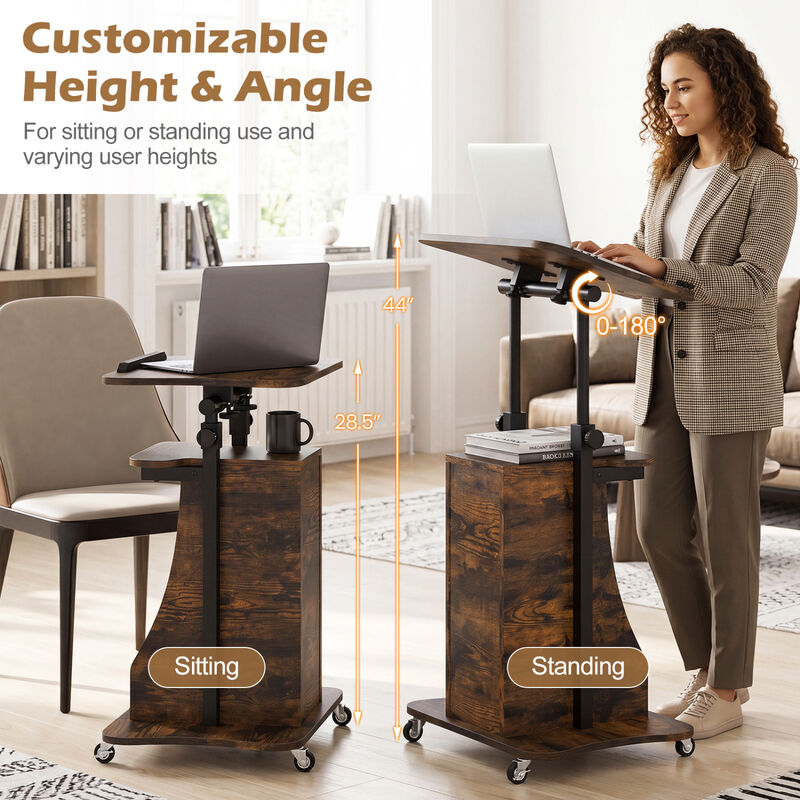 Mobile Podium Stand with Adjustable Height, Tilting Tabletop and Storage image number 6