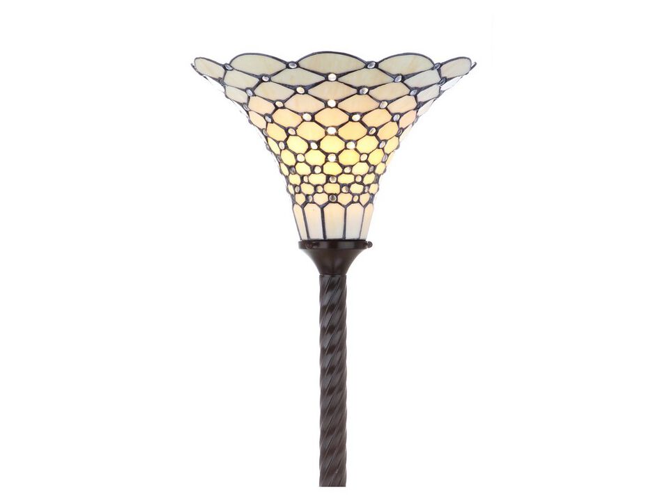 White Tiffany-Style 70" Torchiere LED Floor Lamp, Bronze
