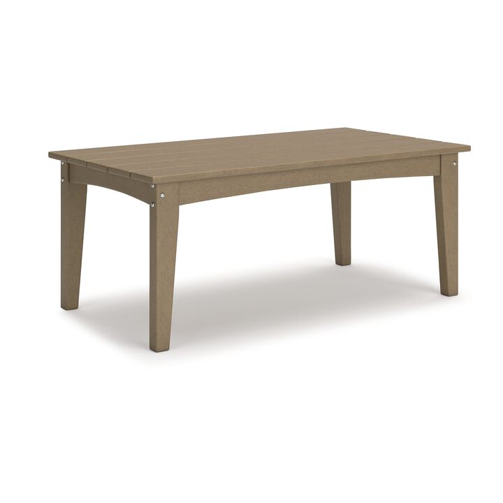 Fini 44 Inch Outdoor Coffee Table, Slatted Top, Modern Style, Brown Finish - Benzara