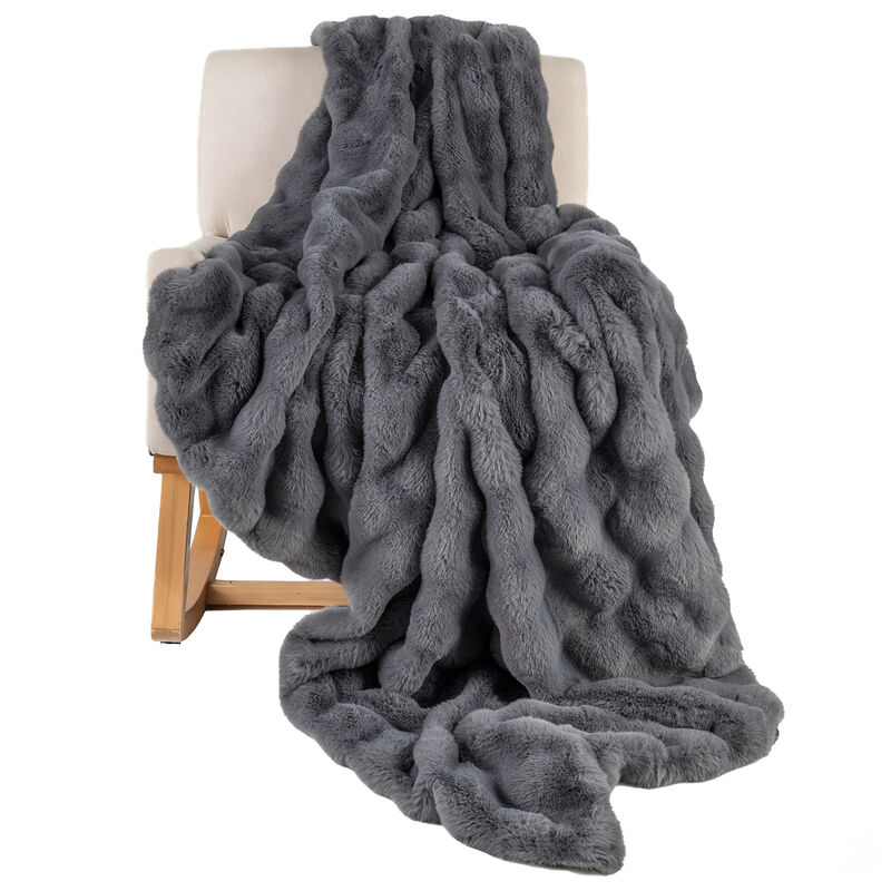 Fuzzy Plush Rabbit Fur Bubble Throw Blanket image number 3