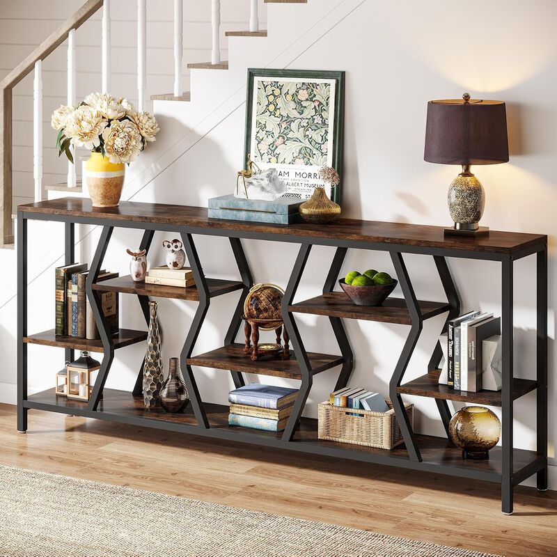 Tribesigns Industrial Wood Console Table with Storage Shelves image number 3