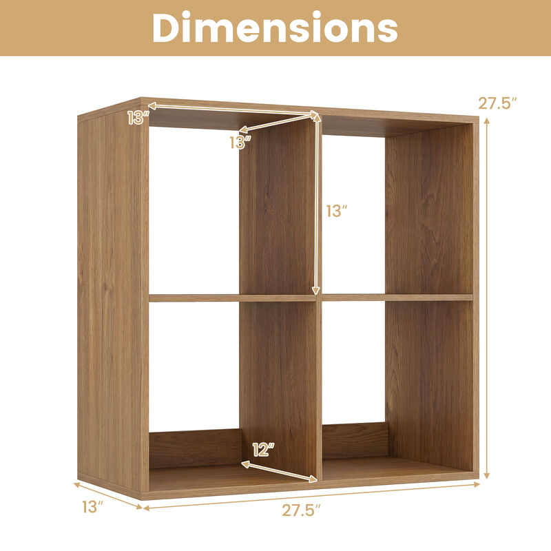 4 Cube Bookcase with Back Guardrail for Bedroom Storage image number 2