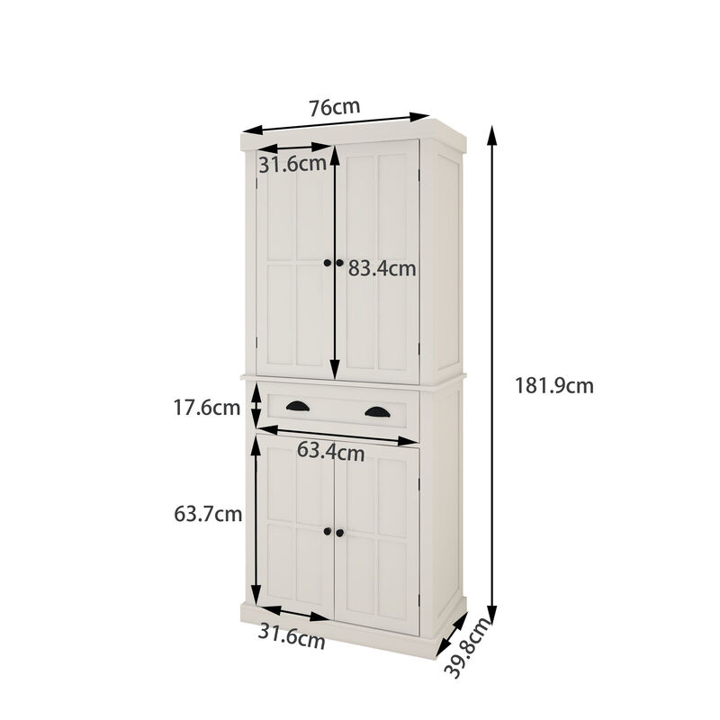 White Wood 29.92 in. Pantry Cabinet with Adjustable Shelves