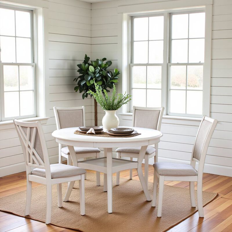 Beige Farmhouse 5 Piece Dining Table Set with Round Kitchen Table, Chairs for 4 image number 1