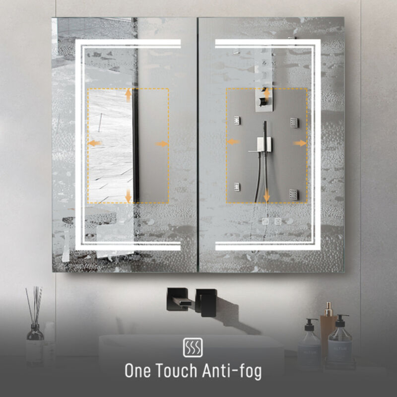 Bathroom Wall Cabinet with LED Light Anti-Fog Mirror and Adjustable Brightness