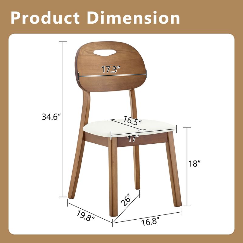 Whisen 2-Pack Solid Wood Dining Chairs with Hollow Out Backrest, PU Leather Upholstered Chairs for Dining Room, Kitchen, Living Room image number 9