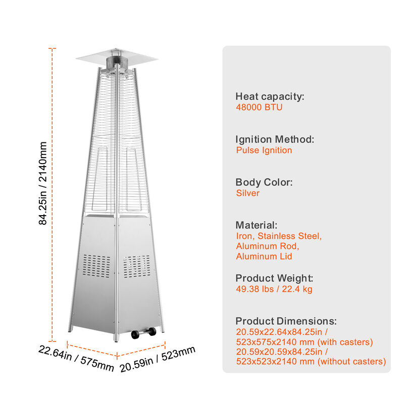 Tall Pyramid Propane Heater &ndash; Outdoor Gas Heater with Wheels for Patio, Terrace, and Garden