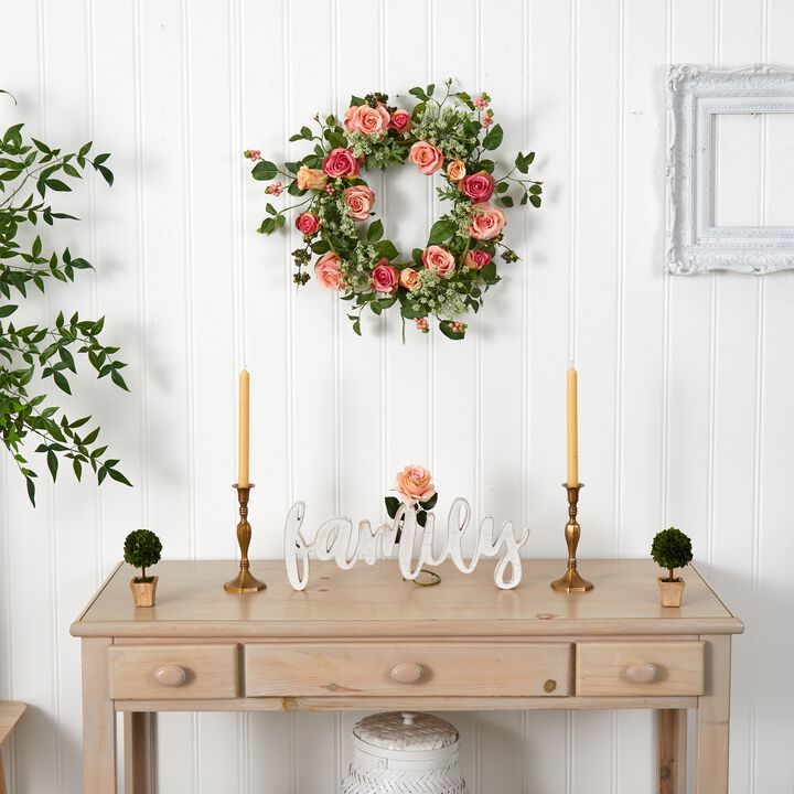 Nearly Natural 20-in Rose Wreath