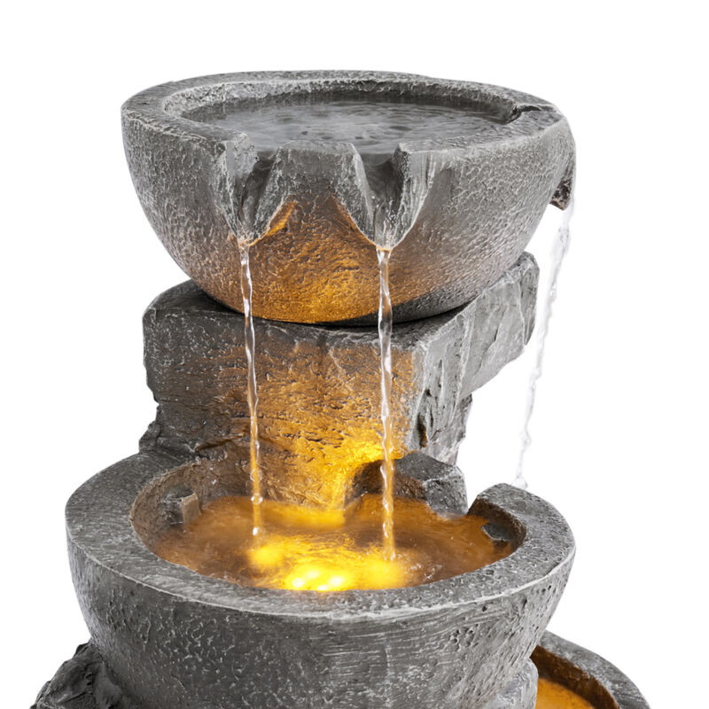 Cascading Bowls & Stacked Stones LED Outdoor Water Fountain image number 5