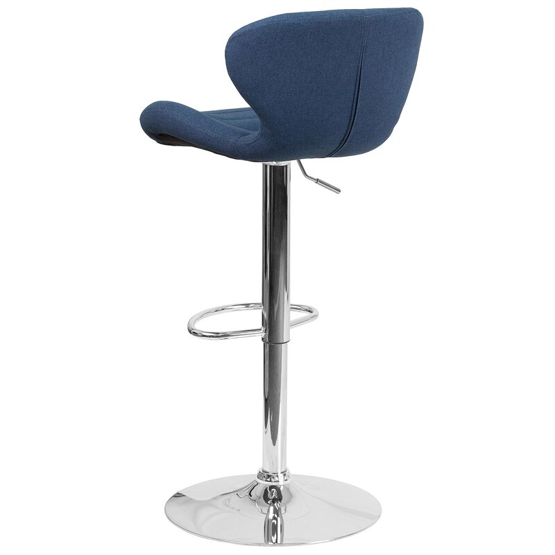 Flash Furniture Contemporary Blue Fabric Adjustable Height Barstool with Curved Back and Chrome Base
