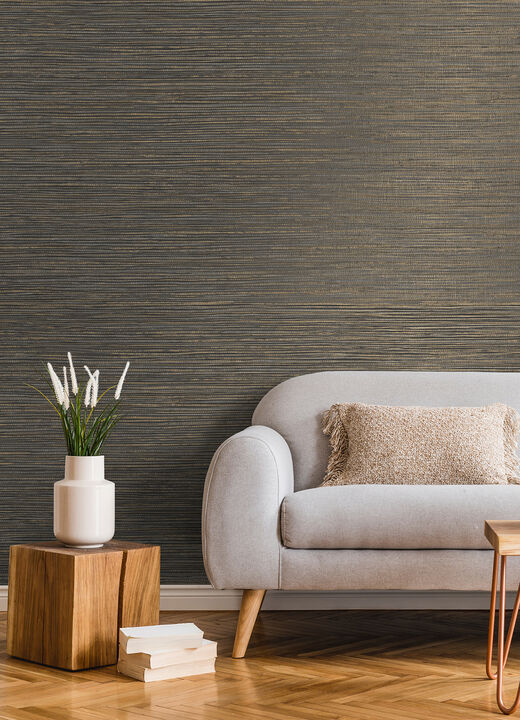 Alton Black Faux Grasscloth Wallpaper