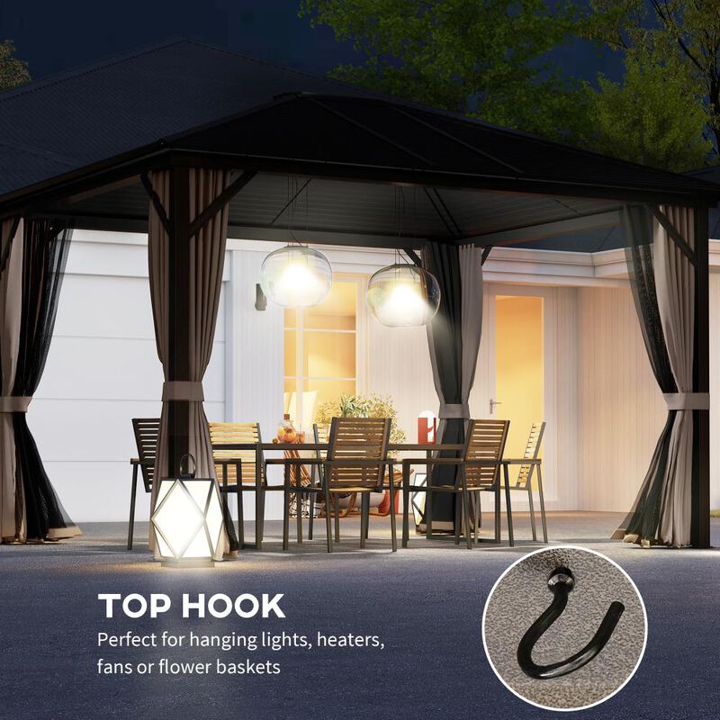 Hivvago 10x12 Patio Gazebo with Curtains, Netting & Metal Roof image number 6