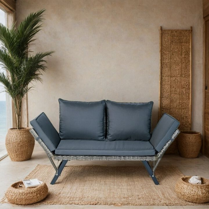 Whisen Patio Wicker Side Foldable Bench Patio Backyard Conversation Bench