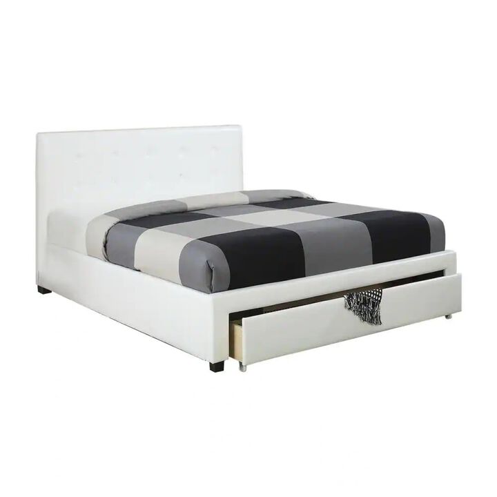 Bedroom Furniture White Storage Under Bed Queen Size bed PU Leather upholstered