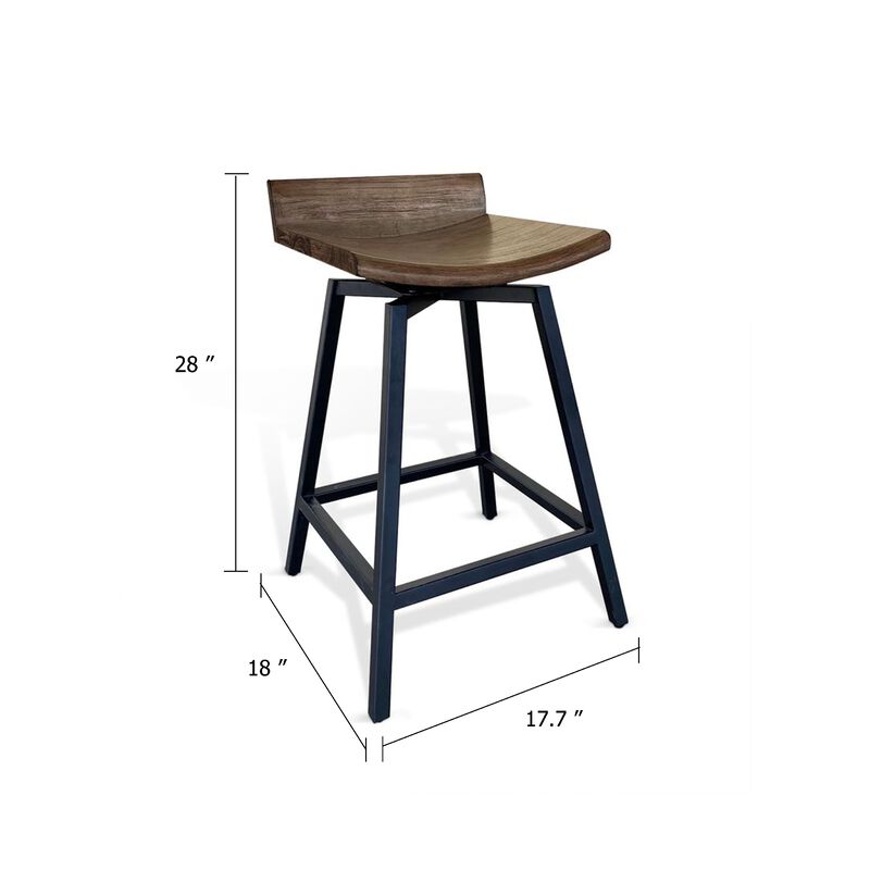 24 Inch Counter Height Swivel Barstool, Mahogany Wood Seat, Black Base image number 4