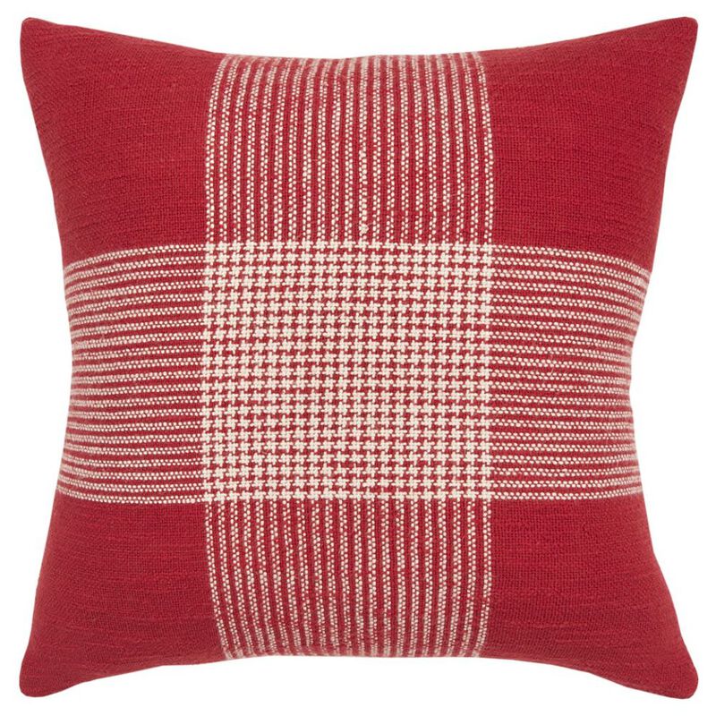 Homezia Red White Plaid Pattern Throw Pillow image number 1