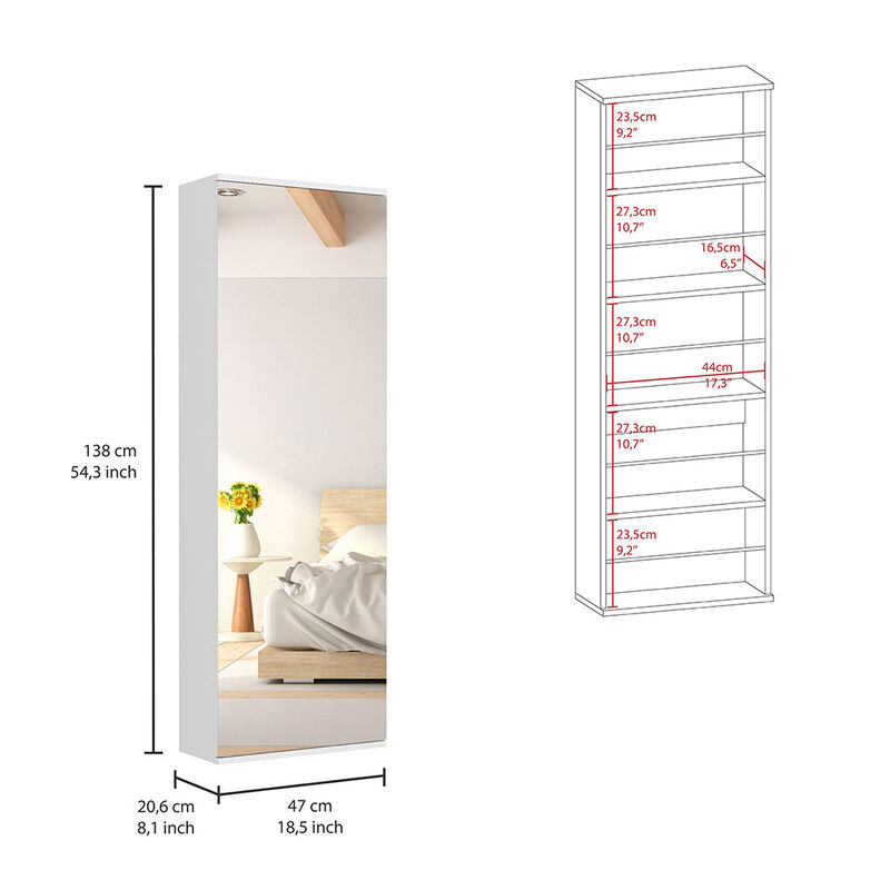 Wall Mounted Shoe Rack With Mirror Chimg, Bedroom, White