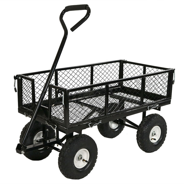 Sunnydaze Small Heavy-Duty Steel Garden Cart with Removable Sides