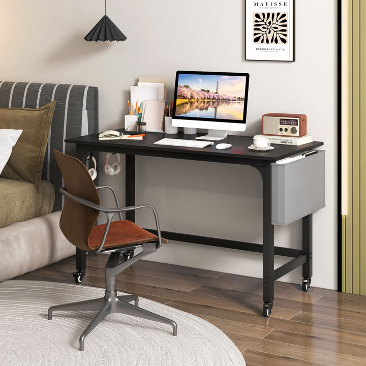 Rolling Home Office Computer Desk with Headphone Hooks and Lockable Casters