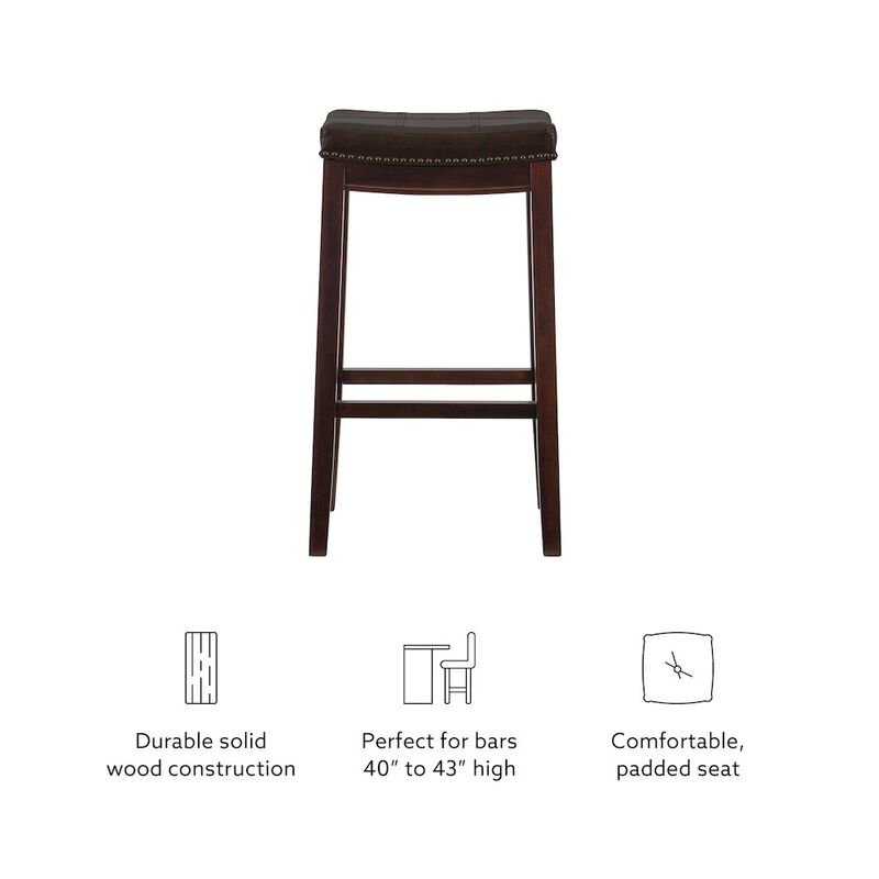 Linon Classic Bar Stool with Faux Leather Padded Seat image number 4